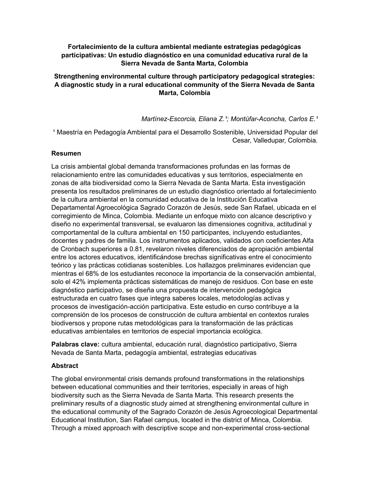 Portada del artículo académico de Martínez-Escorcia y Montúfar-Aconcha, UPC 2025
